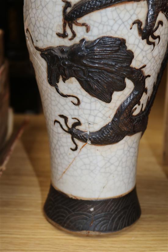 A Chinese crackle glaze vase and a coral ground vase tallest 35cm